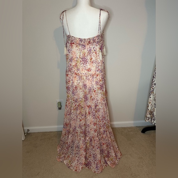 STORIA Dress Ruffled Tiered Floral Maxi Sundress Sz L & M Tie Straps Boho #817 - Picture 4 of 11